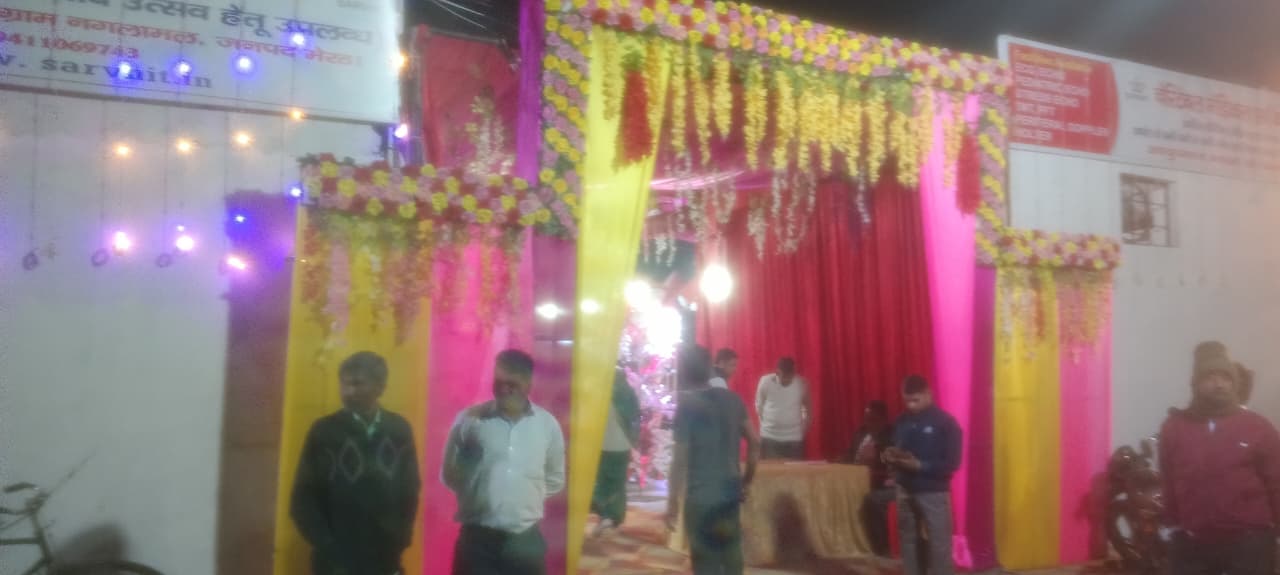 Decorated entrance of the community hall