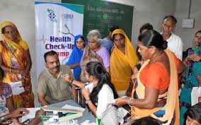 Doctor conducting free community health check-up camp